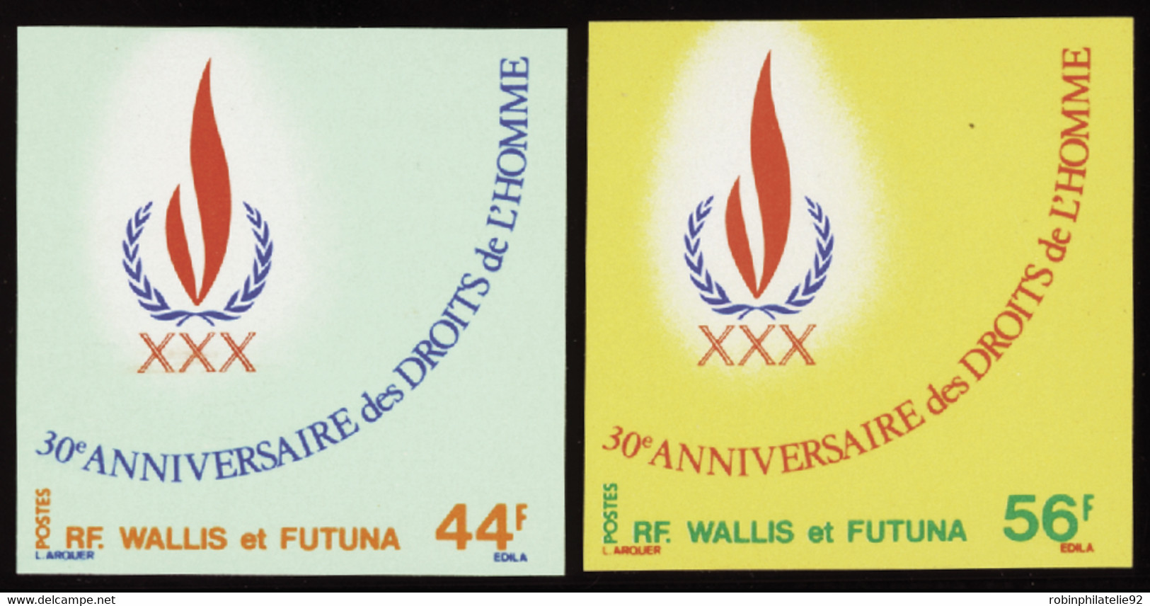 Wallis Et Futuna  Non Dentelés N°224 /225 Anniversaire Des Droits De L'Homme (2 Valeurs) Qualité:** - Sin Dentar, Pruebas De Impresión Y Variedades