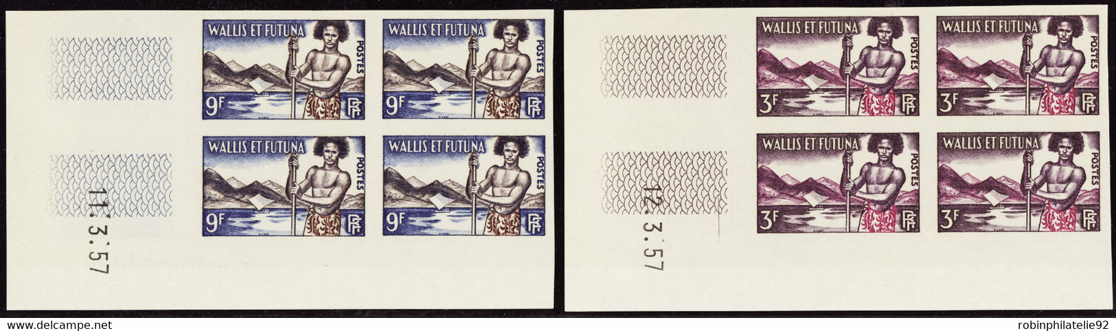 Wallis Et Futuna  Non Dentelés N°157 Et 158  Polynésien 2 Blocs De 4 Coins Datés Non Dentelés Qualité:** - Geschnittene, Druckproben Und Abarten