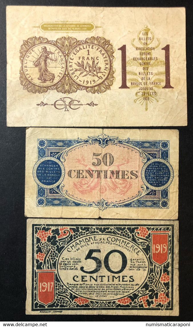 Francia France Chambre De Commerce Nice 1917 50 Centimes + Grenoble 1916 + 1 Franc Paris 1922 Lotto.4100 - ...-1889 Franchi Antichi Circolanti Durante Il XIX Sec.