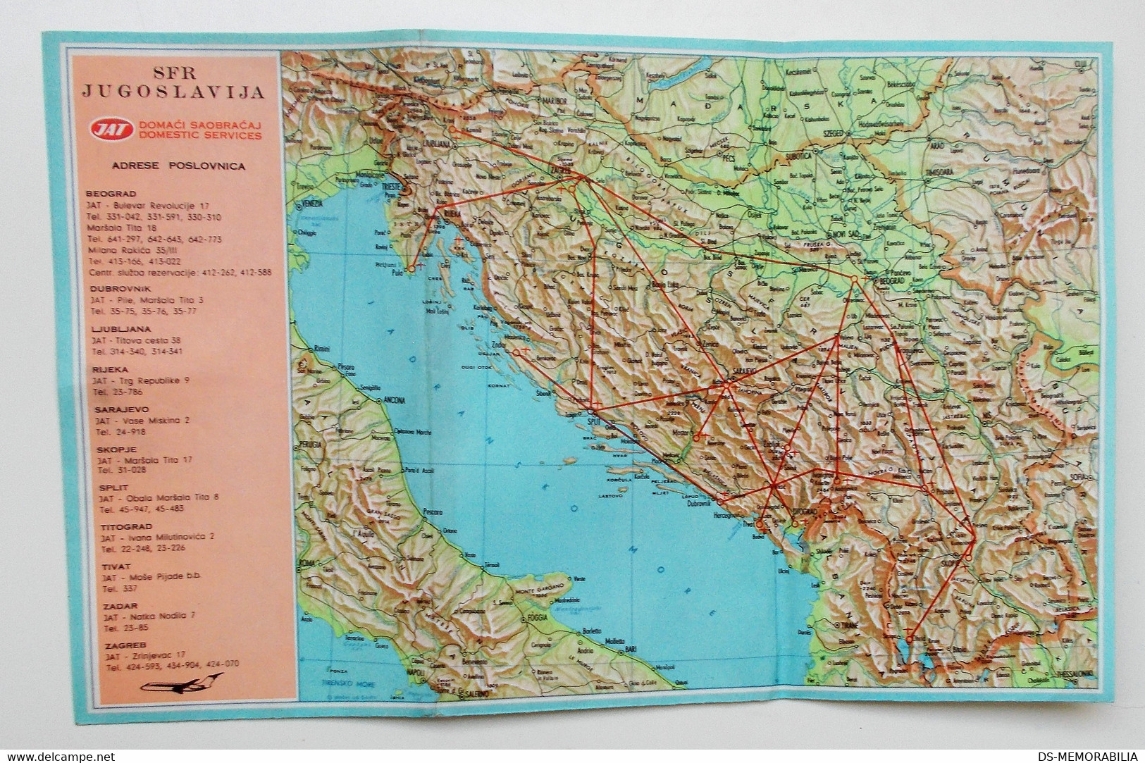 1969 JAT Yugoslav Airlines Route Maps Europe & Inland Flights - Pubblicità