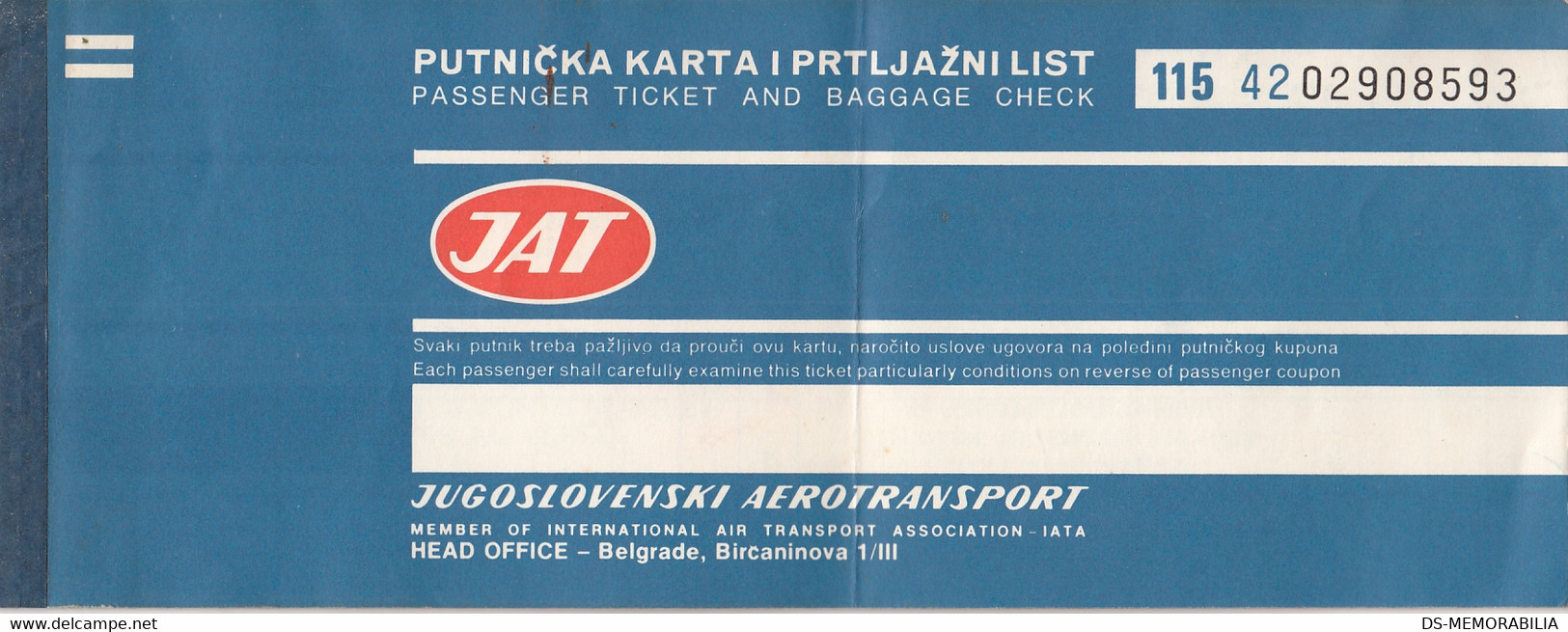 JAT Yugoslavia Passenger Ticket Baggage Check Flight Zagreb-Milano-Zagreb 1977 - Tickets