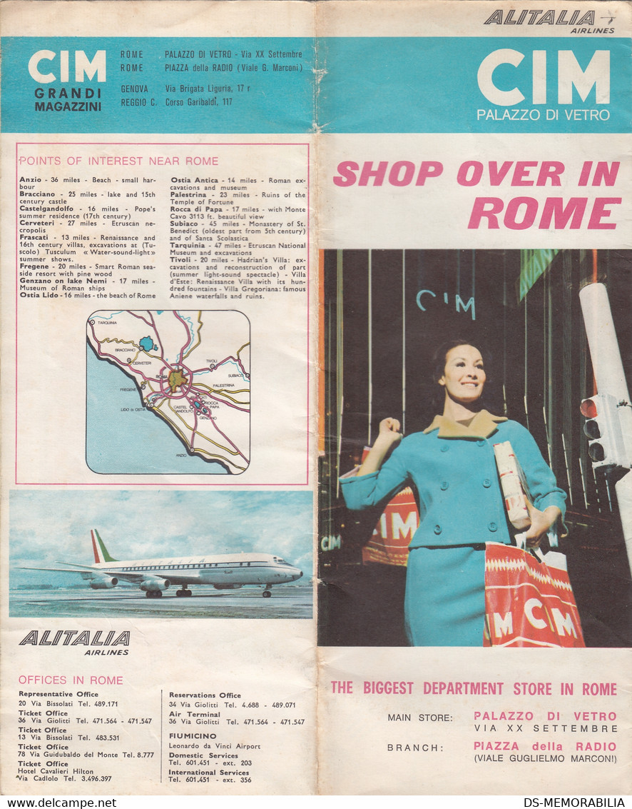 Alitalia Airlines Advertising Brochure CIM Shopping Centre Roma City Plan Map - Werbung