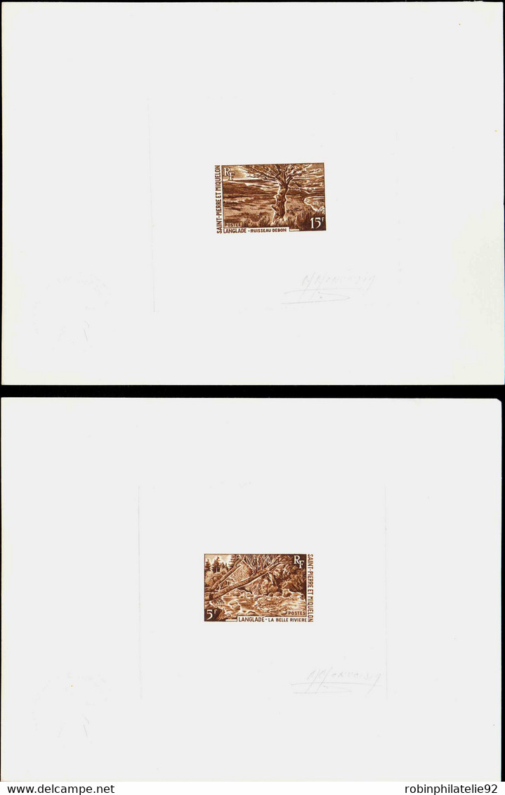 Saint Pierre Et Miquelon épreuves D'artistes N°385 /386 Paysages 2 épreuves En Marron Signés - Imperforates, Proofs & Errors
