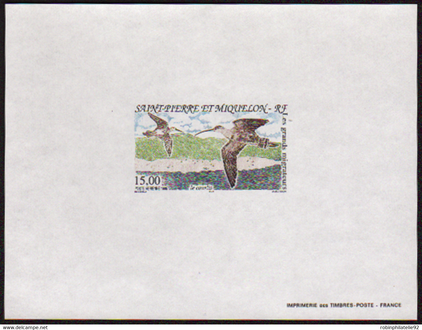 Saint Pierre Et Miquelon épreuves De Luxe Poste Aérienne N°75 15f Grands Migrateurs épreuve De Luxe - Imperforates, Proofs & Errors