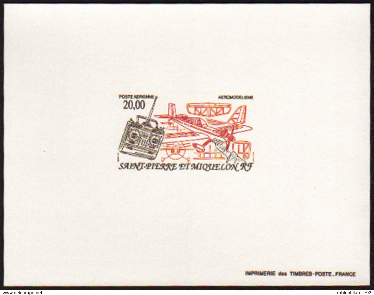 Saint Pierre Et Miquelon épreuves De Luxe Poste Aérienne N°71 20f Aéromodélisme épreuve De Luxe - Imperforates, Proofs & Errors