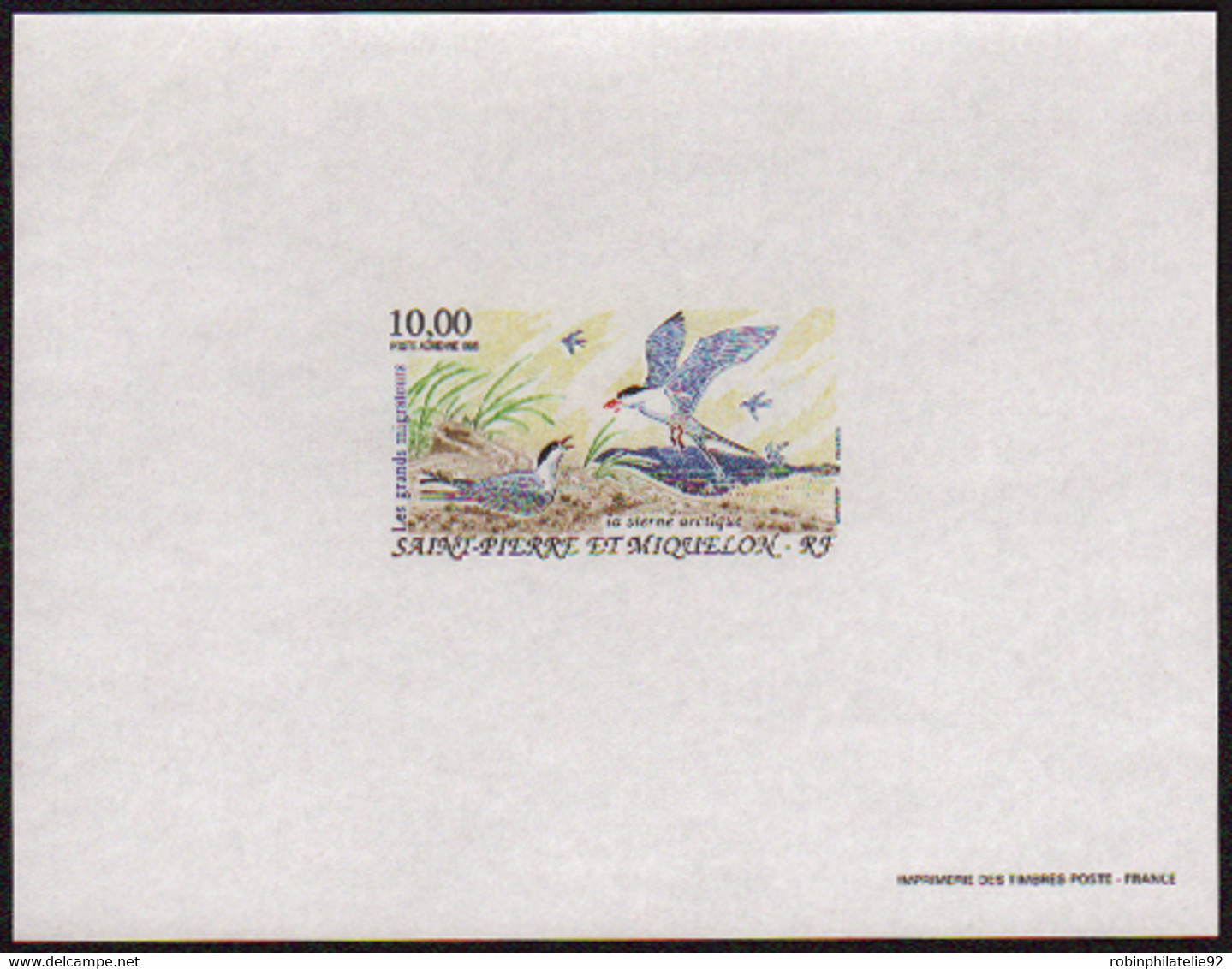 Saint Pierre Et Miquelon épreuves De Luxe Poste Aérienne N°74 10f Grands Migrateurs épreuve De Luxe - Imperforates, Proofs & Errors