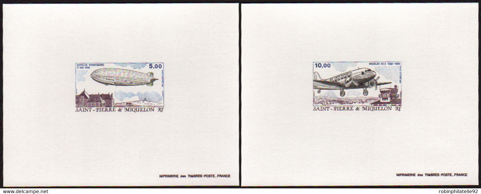 Saint Pierre Et Miquelon épreuves De Luxe Poste Aérienne N°66 /67 Transports Aériens 2  épreuves De Luxe - Imperforates, Proofs & Errors