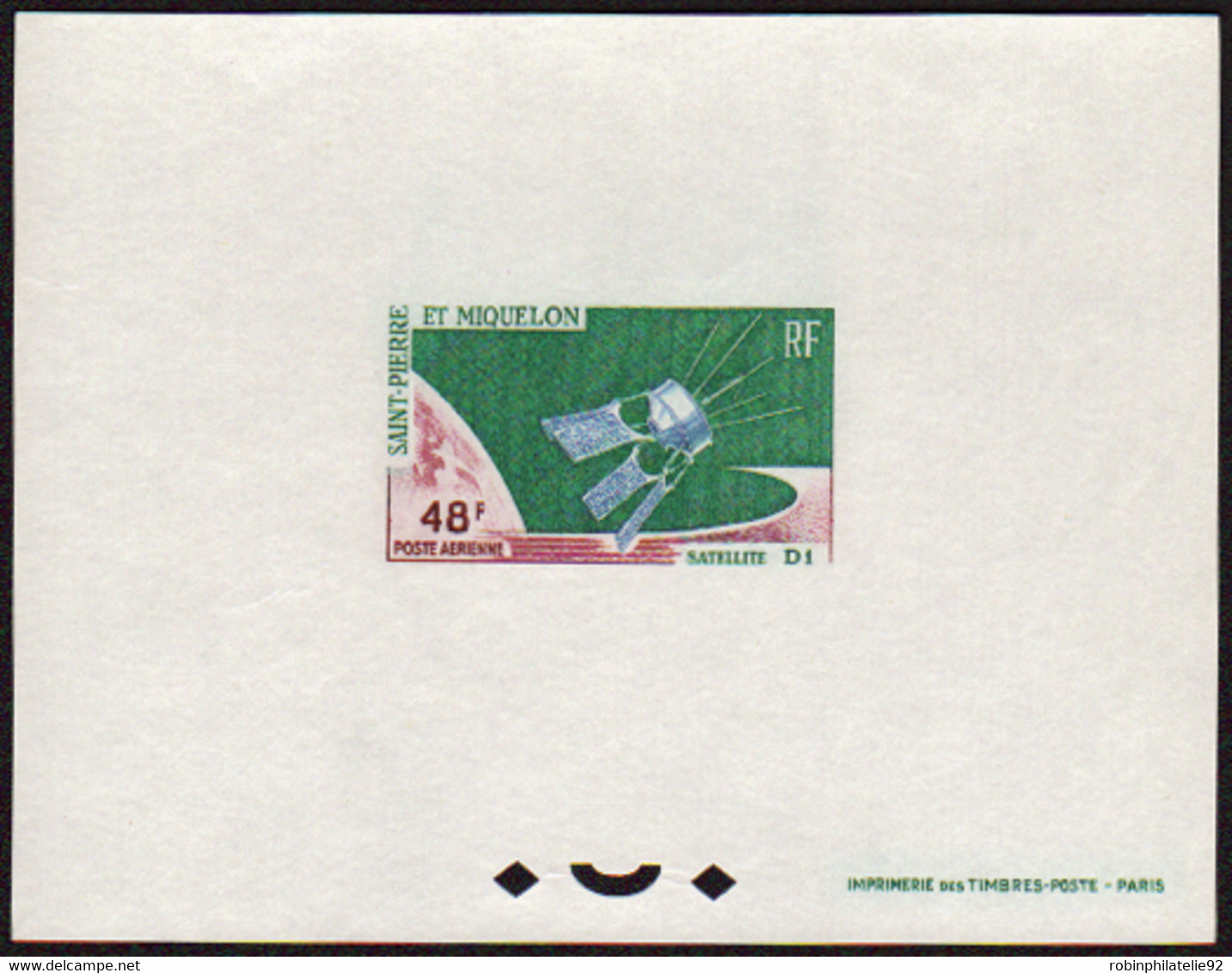 Saint Pierre Et Miquelon épreuves De Luxe Poste Aérienne N°35 48f Satellite D1 épreuve De Luxe - Non Dentelés, épreuves & Variétés