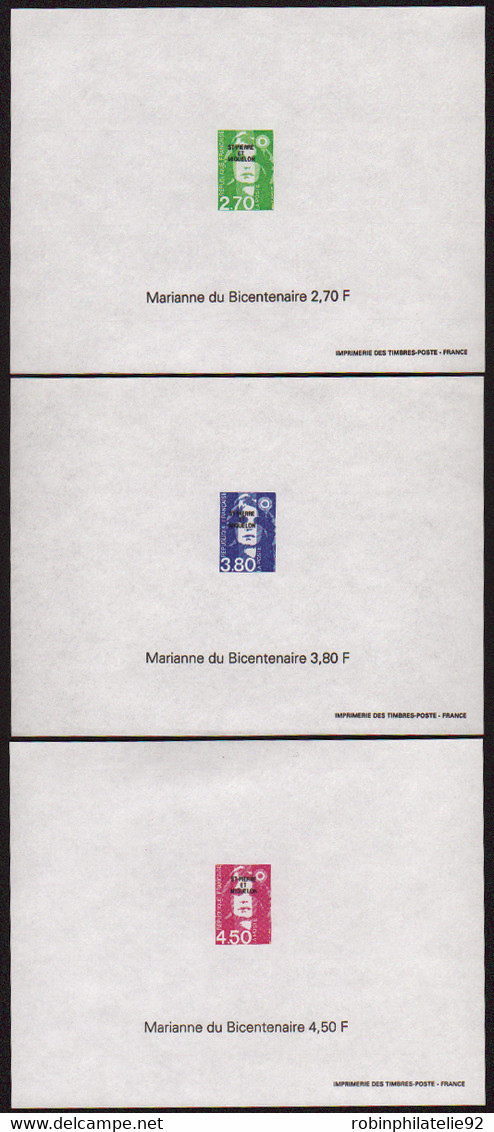 Saint Pierre Et Miquelon épreuves De Luxe N°627  + 630/631 Marianne De Briat 3 Blocs Gommés Qualité:** - Imperforates, Proofs & Errors