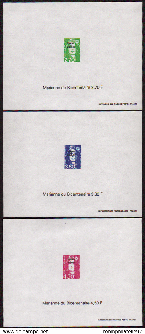 Saint Pierre Et Miquelon épreuves De Luxe N°627  + 630/631 Marianne De Briat 3 Blocs Gommés Qualité:** - Ongetande, Proeven & Plaatfouten