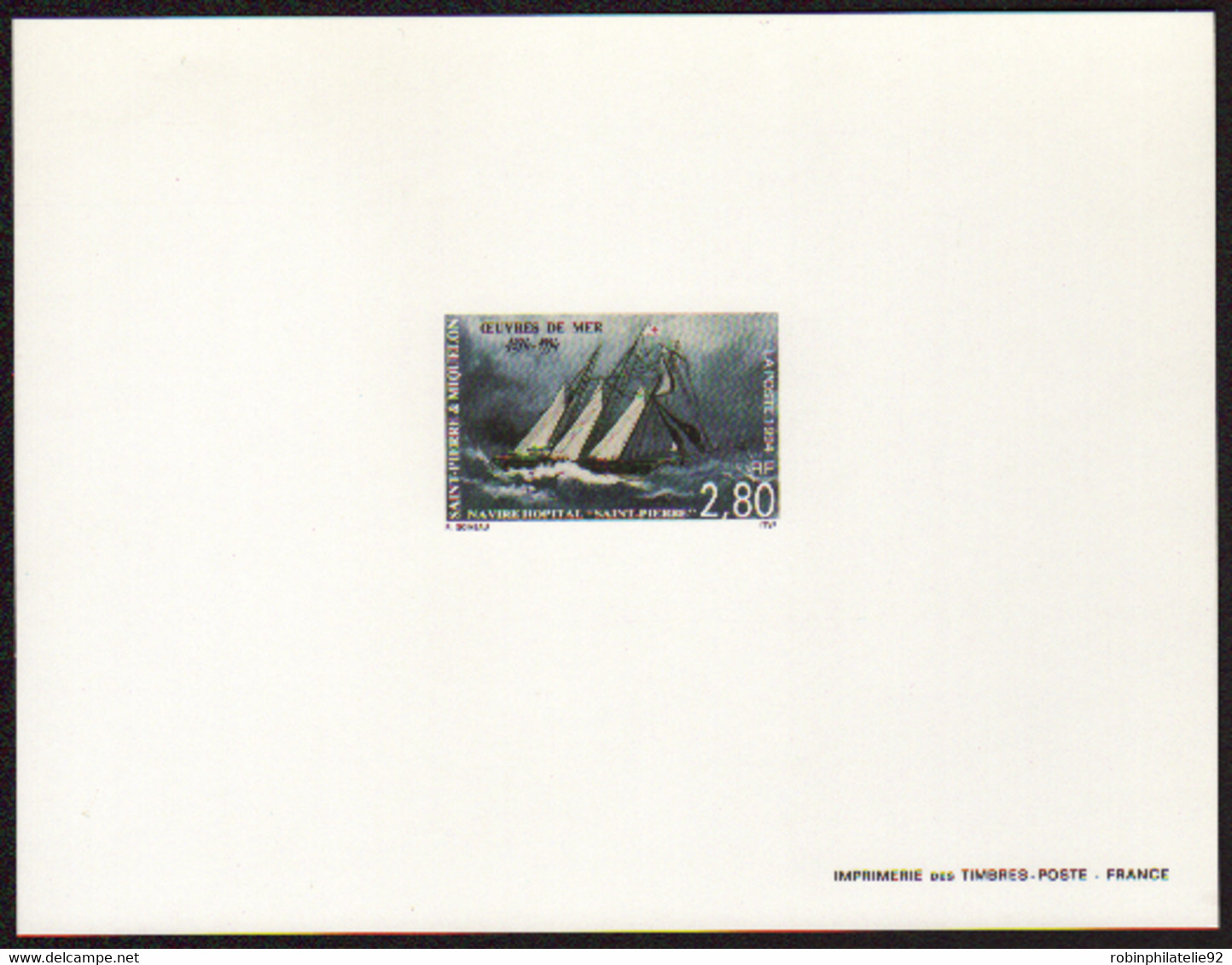 Saint Pierre Et Miquelon épreuves De Luxe N°598 2f80 Œuvres De Mer épreuve De Luxe - Imperforates, Proofs & Errors