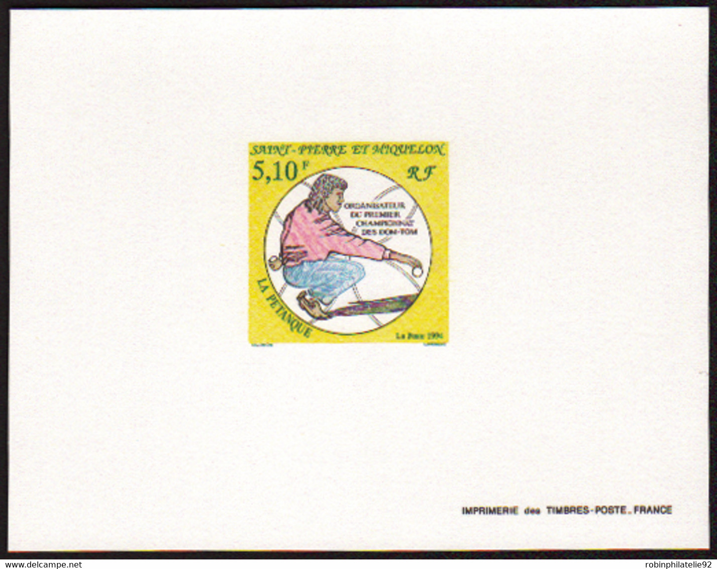 Saint Pierre Et Miquelon épreuves De Luxe N°593 5f10 Pétanque épreuve De Luxe - Imperforates, Proofs & Errors