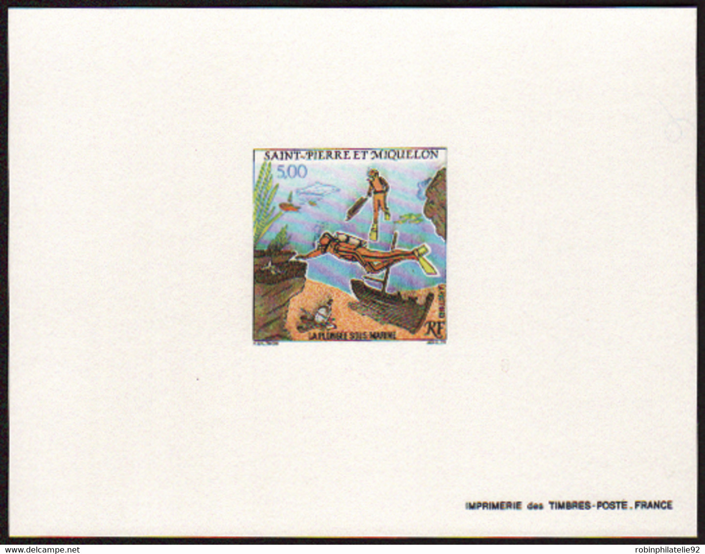 Saint Pierre Et Miquelon épreuves De Luxe N°574 5f Plongée Sous-marine épreuve De Luxe - Imperforates, Proofs & Errors