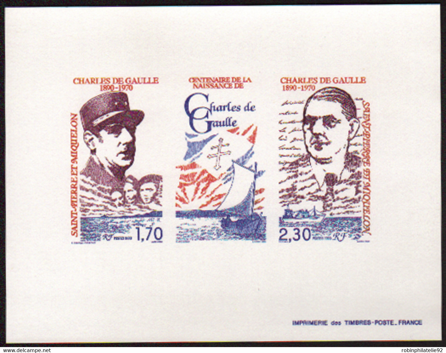 Saint Pierre Et Miquelon épreuves De Luxe N°532 A Général De Gaulle Triptyque épreuve Collective - Non Dentelés, épreuves & Variétés