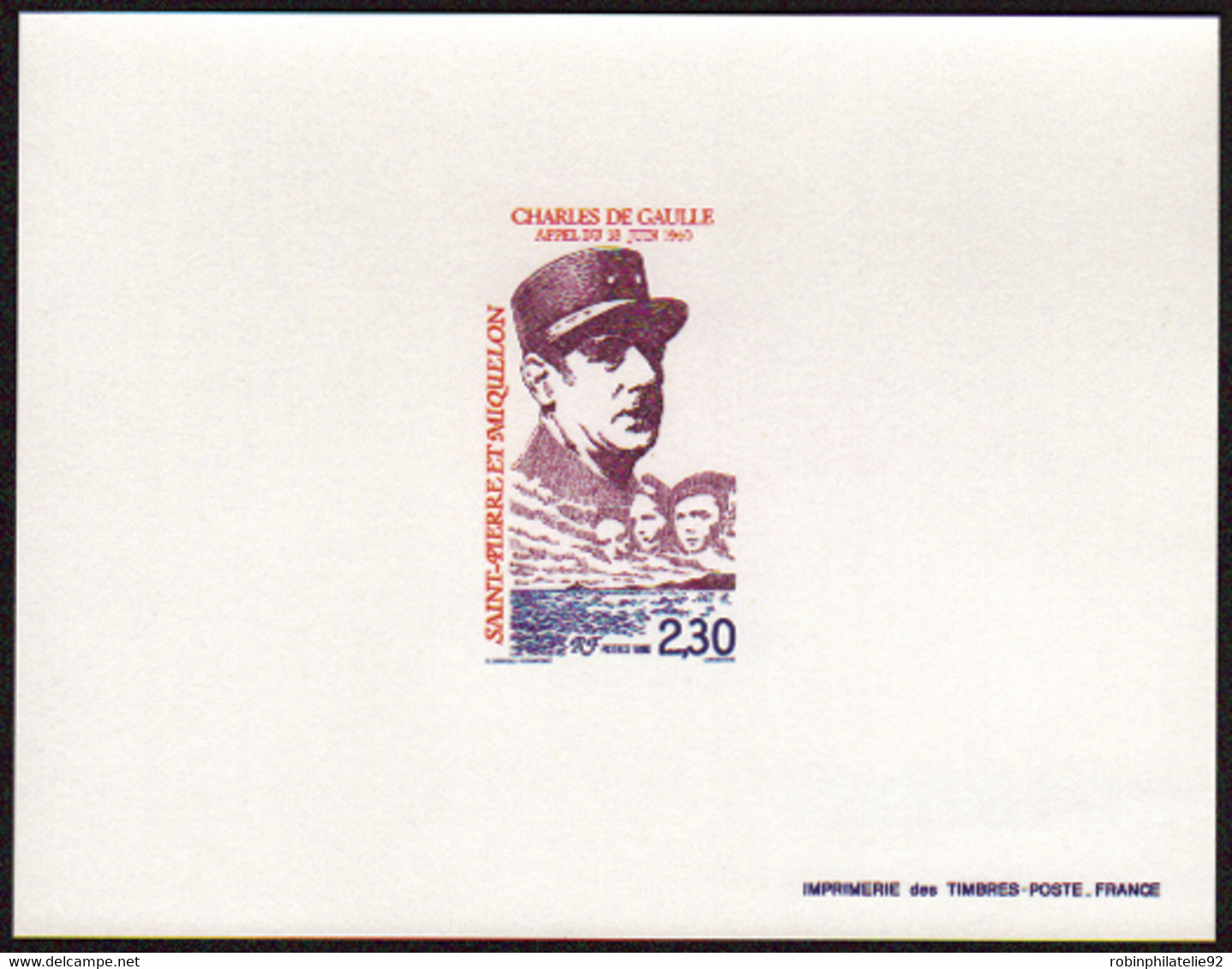 Saint Pierre Et Miquelon épreuves De Luxe N°521 2f30 Général De Gaulle épreuve De Luxe - Imperforates, Proofs & Errors