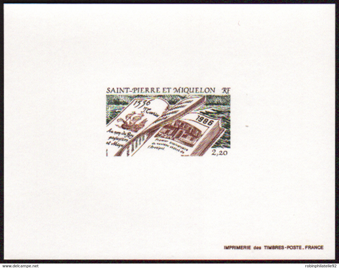 Saint Pierre Et Miquelon épreuves De Luxe N°470 2f20 Découverte Des Iles Par Jacques Cartier - Imperforates, Proofs & Errors