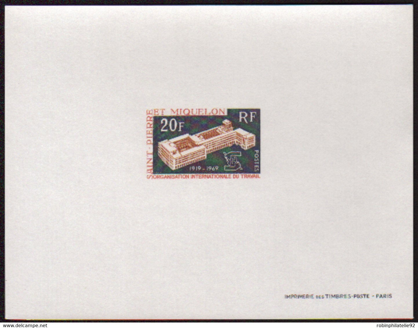 Saint Pierre Et Miquelon épreuves De Luxe N°398 20f OIT épreuve De Luxe - Imperforates, Proofs & Errors