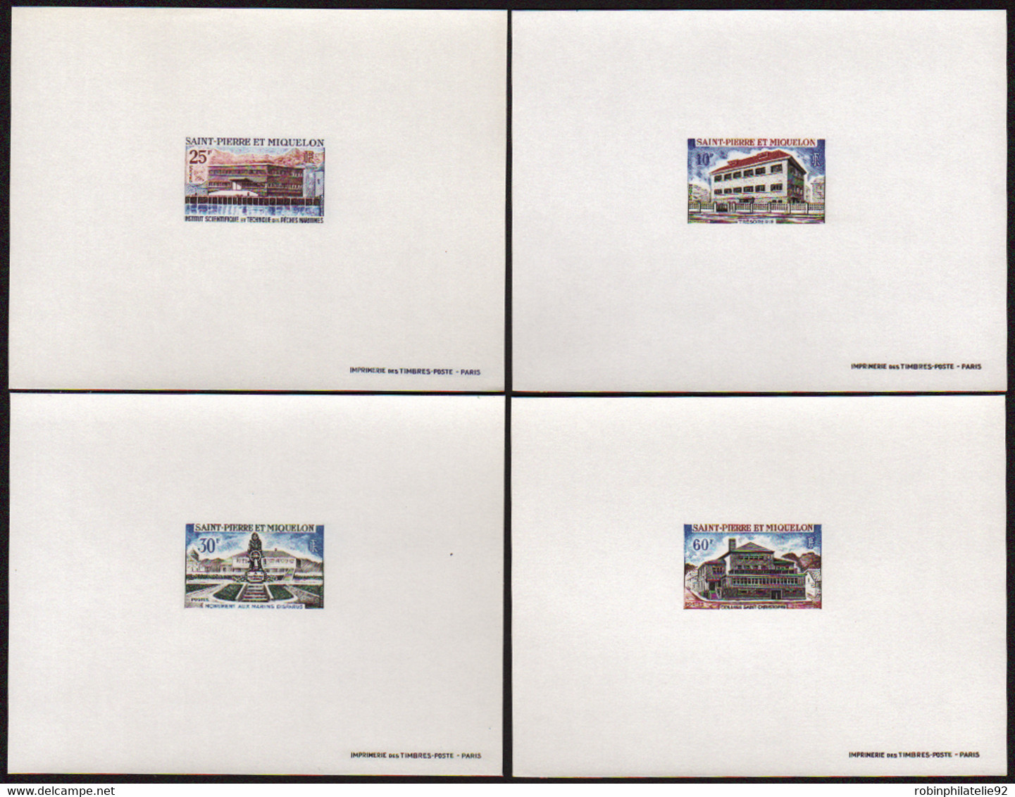 Saint Pierre Et Miquelon épreuves De Luxe N°387 /390 Edifices Et Monuments 4 épreuves De Luxe - Imperforates, Proofs & Errors