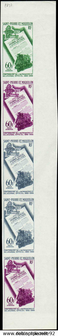 Saint Pierre Et Miquelon Essais De Couleur Poste Aérienne N°37 Journal Officiel En Bande De 5 Qualité:** - Ongetande, Proeven & Plaatfouten