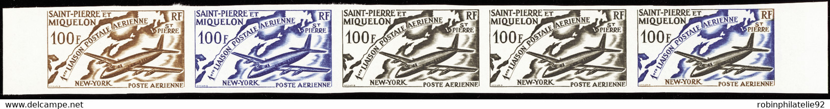 Saint Pierre Et Miquelon Essais De Couleur Poste Aérienne N°31 Liaison Postale St-Pierre-N.York En Bande De 5 Qualité:** - Geschnittene, Druckproben Und Abarten