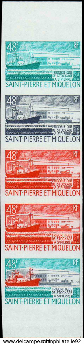 Saint Pierre Et Miquelon Essais De Couleur N°406 Frigorifique De Stockage  En Bande De 5 Qualité:** - Ongetande, Proeven & Plaatfouten