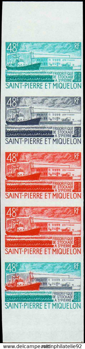 Saint Pierre Et Miquelon Essais De Couleur N°406 Frigorifique De Stockage  En Bande De 5 Qualité:** - Non Dentelés, épreuves & Variétés