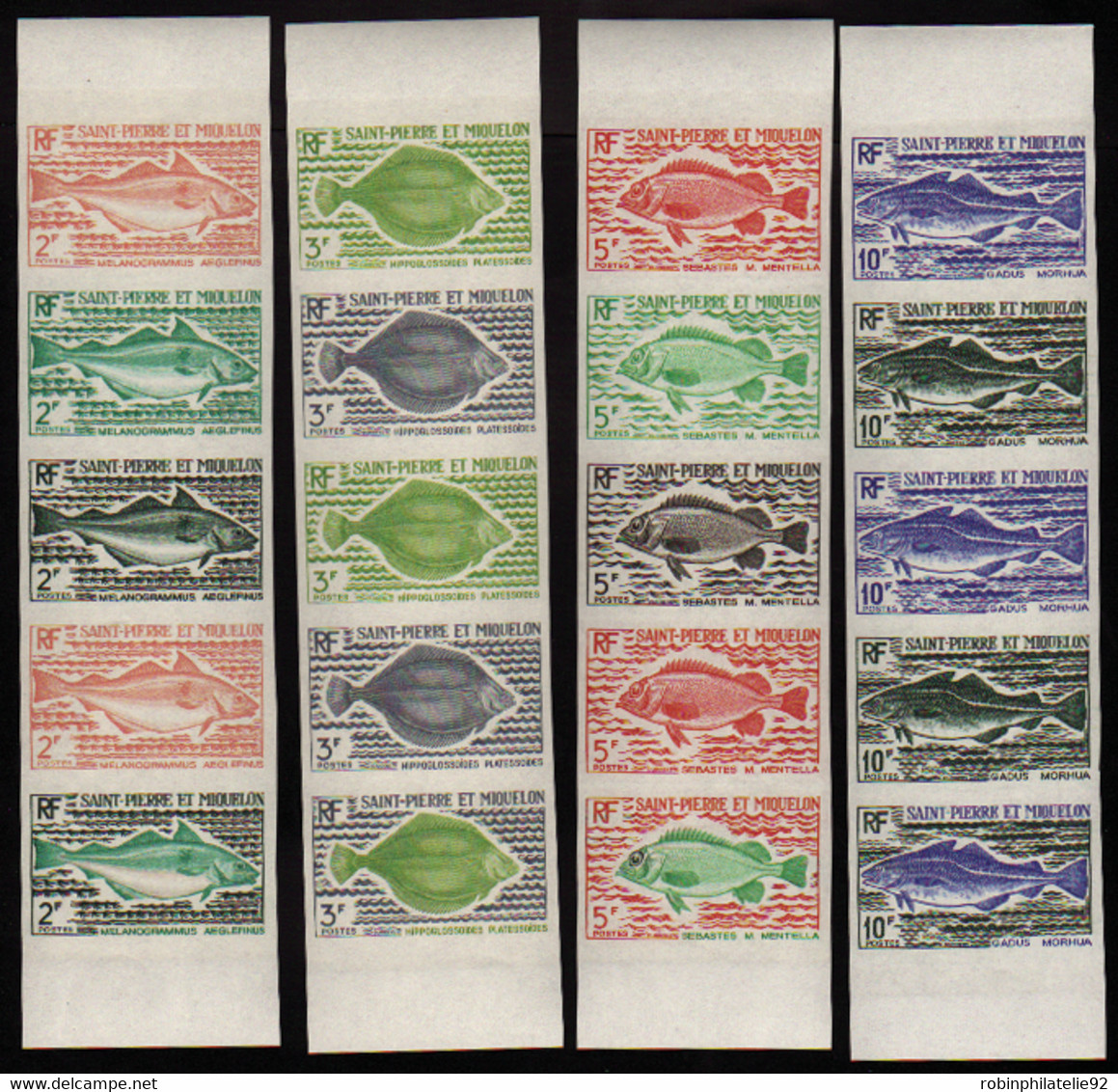 Saint Pierre Et Miquelon Essais De Couleur N°421 /24 Poissons 4 Valeurs En Bandes De 5 Qualité:** - Imperforates, Proofs & Errors