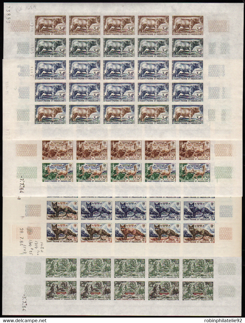 Saint Pierre Et Miquelon Essais De Couleur N°372 /375 Animaux 4 Valeurs En Feuilles De 25 Qualité:** - Non Dentelés, épreuves & Variétés