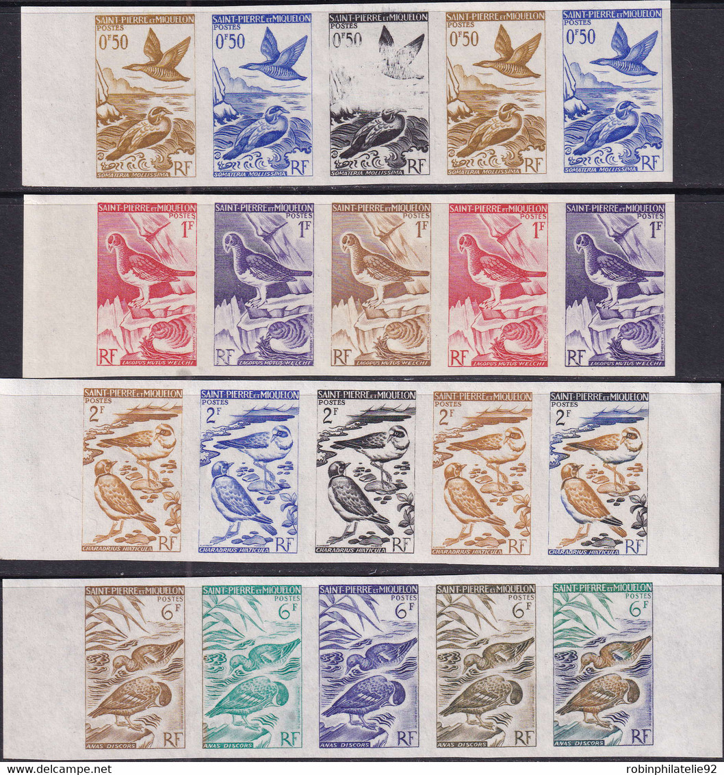 Saint Pierre Et Miquelon Essais De Couleur N°364 /367 Oiseaux 4 Valeurs En Bandes De 5 Qualité:** - Imperforates, Proofs & Errors