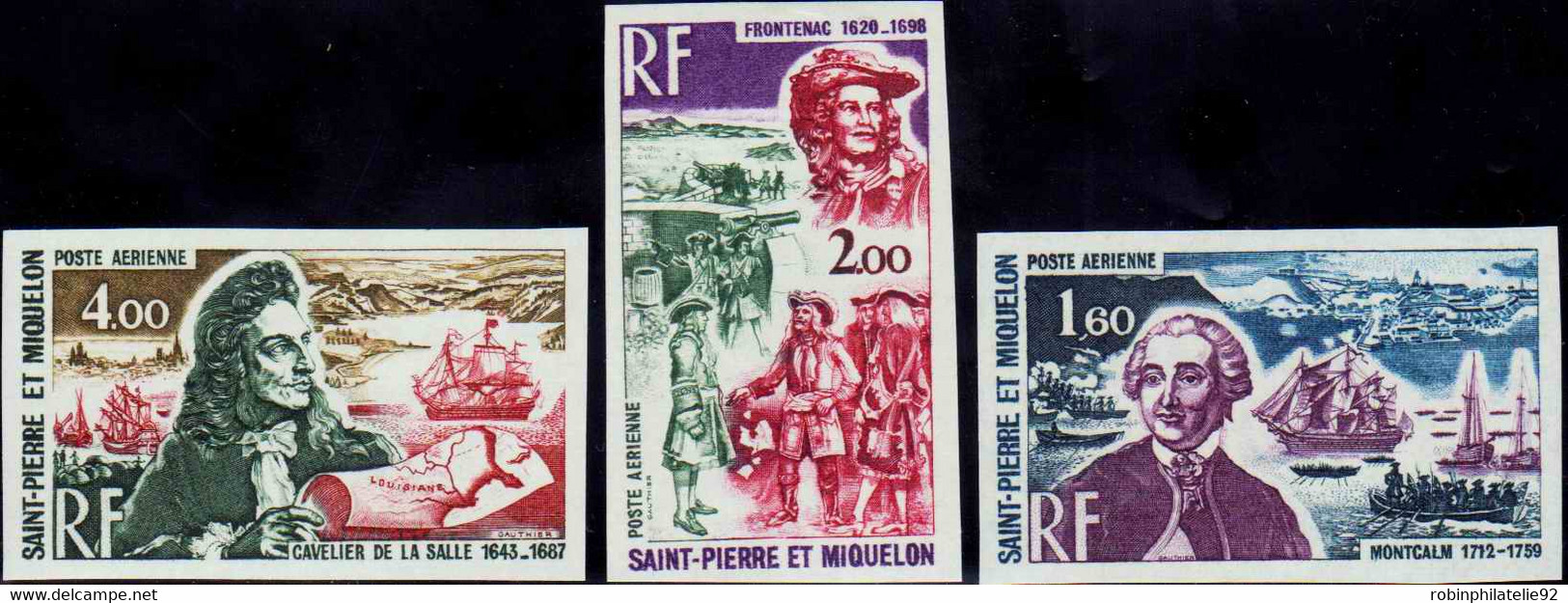 Saint Pierre Et Miquelon Non Dentelés Poste Aérienne N°54 /56 Personnages Célèbres 3 Valeurs Qualité:** - Sin Dentar, Pruebas De Impresión Y Variedades