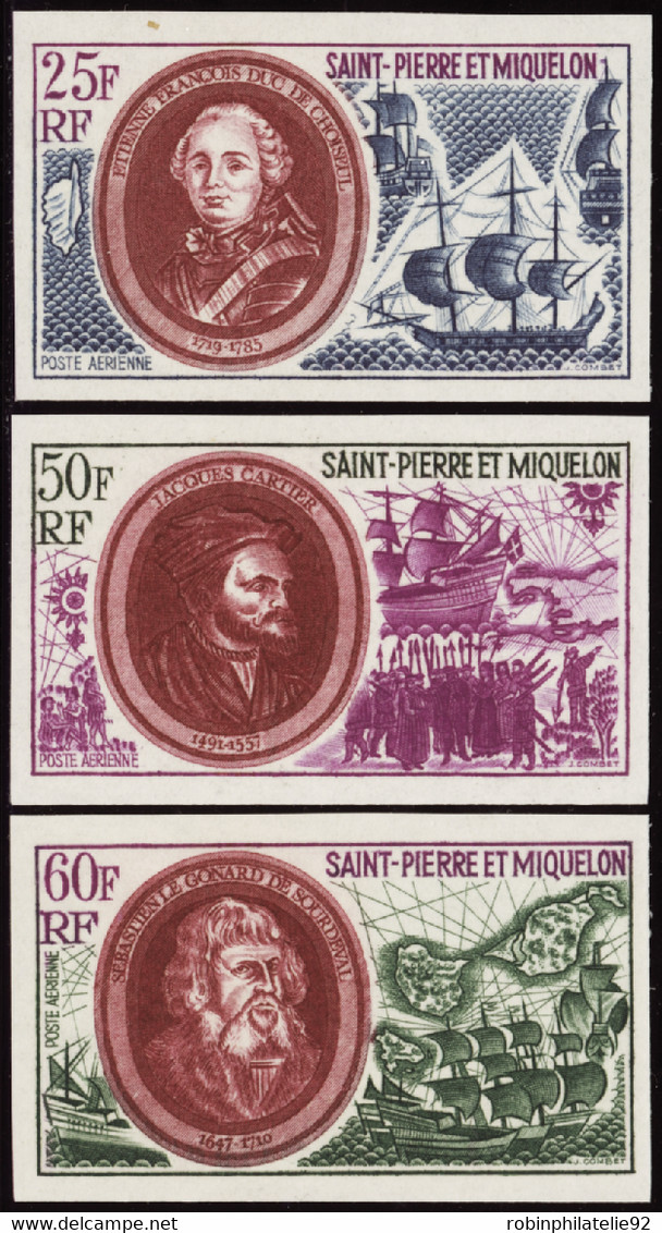 Saint Pierre Et Miquelon Non Dentelés Poste Aérienne N°50 /52 Personnages Historiques Célèbres 3 Valeurs Qualité:** - Non Dentelés, épreuves & Variétés