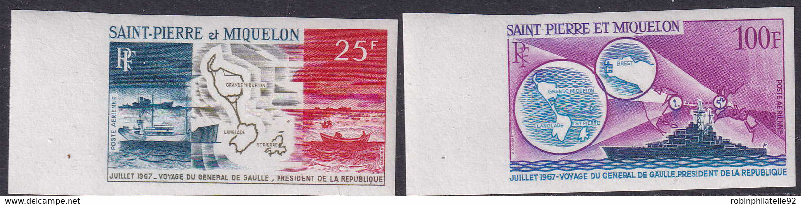 Saint Pierre Et Miquelon Non Dentelés Poste Aérienne N°38 /39 Voyage Du Général De Gaulle 2  Valeurs Qualité:** - Ongetande, Proeven & Plaatfouten