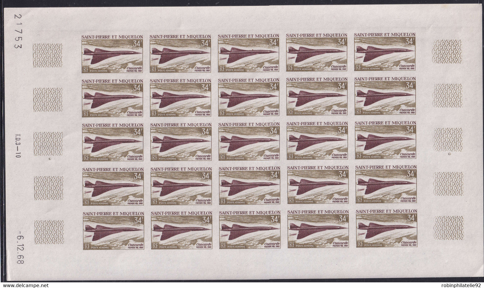 Saint Pierre Et Miquelon Non Dentelés Poste Aérienne N°43 Concorde  Feuille De 25 Timbres Qualité:** - Non Dentelés, épreuves & Variétés