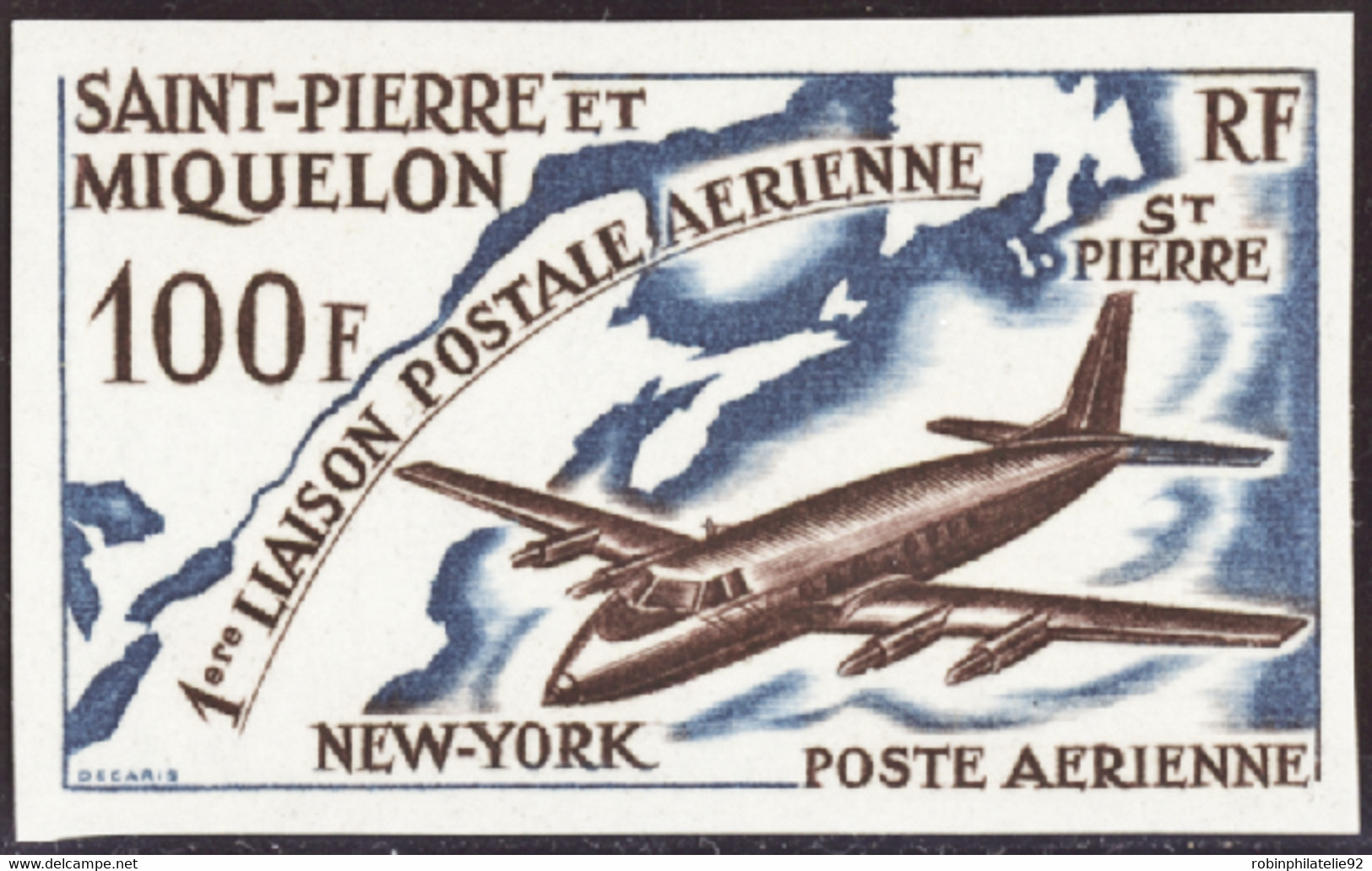 Saint Pierre Et Miquelon Non Dentelés Poste Aérienne N°31 Ière Liaison Aérienne St Pierre - New-York  Non Dentelé Qualit - Geschnittene, Druckproben Und Abarten