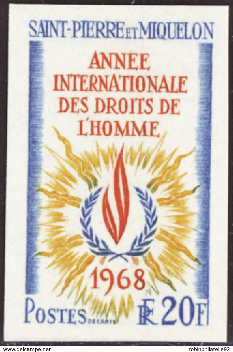 Saint Pierre Et Miquelon Non Dentelés N°384 Année Internationale Des Droits De L'homme Non Dentelé Qualité:** - Ongetande, Proeven & Plaatfouten