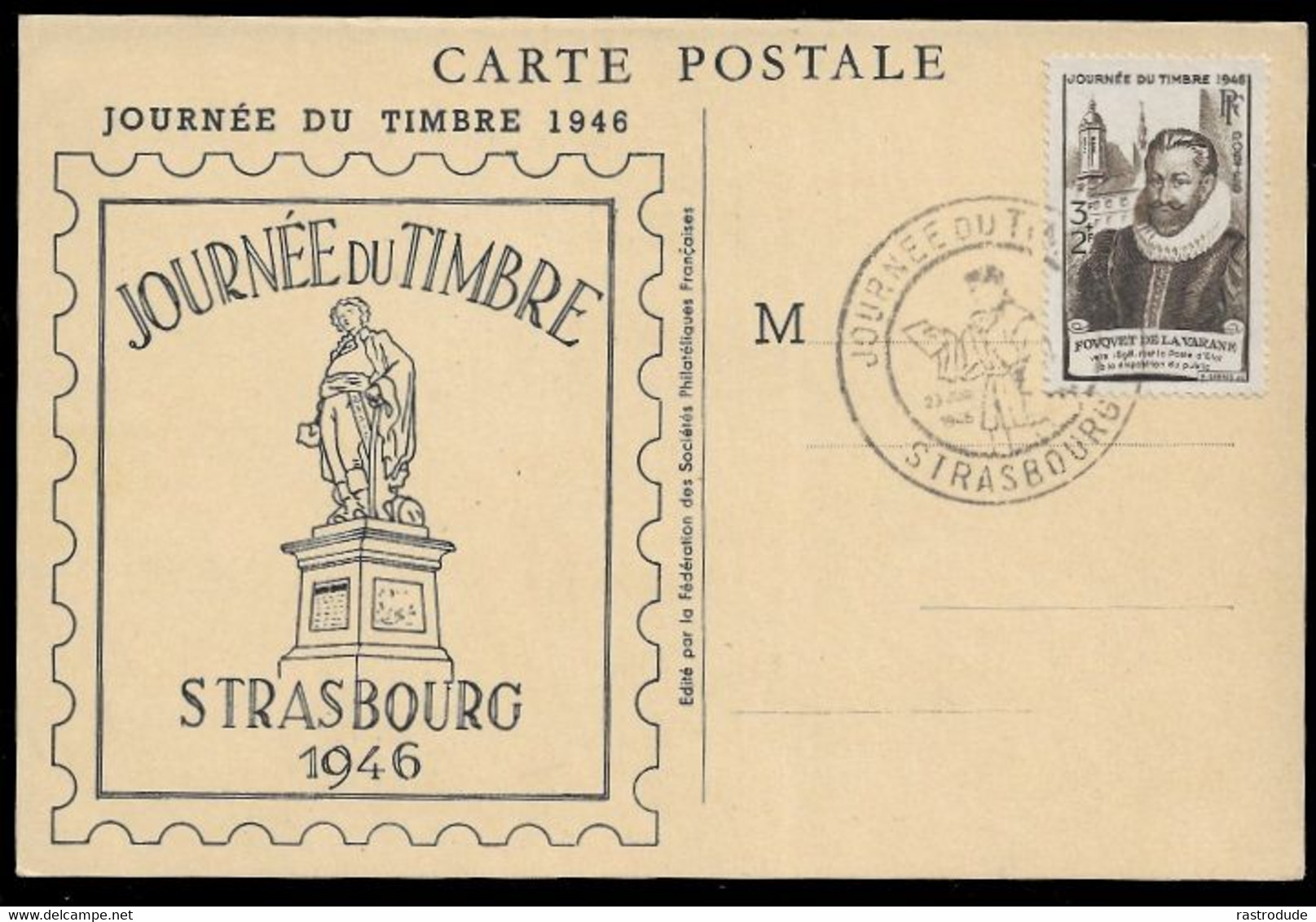 1944 2F+3F Yv 754 CARTEJOURNEE DU TIMBRE 1946 CACHET COMMEMORATIF - 1941-66 Escudos Y Blasones