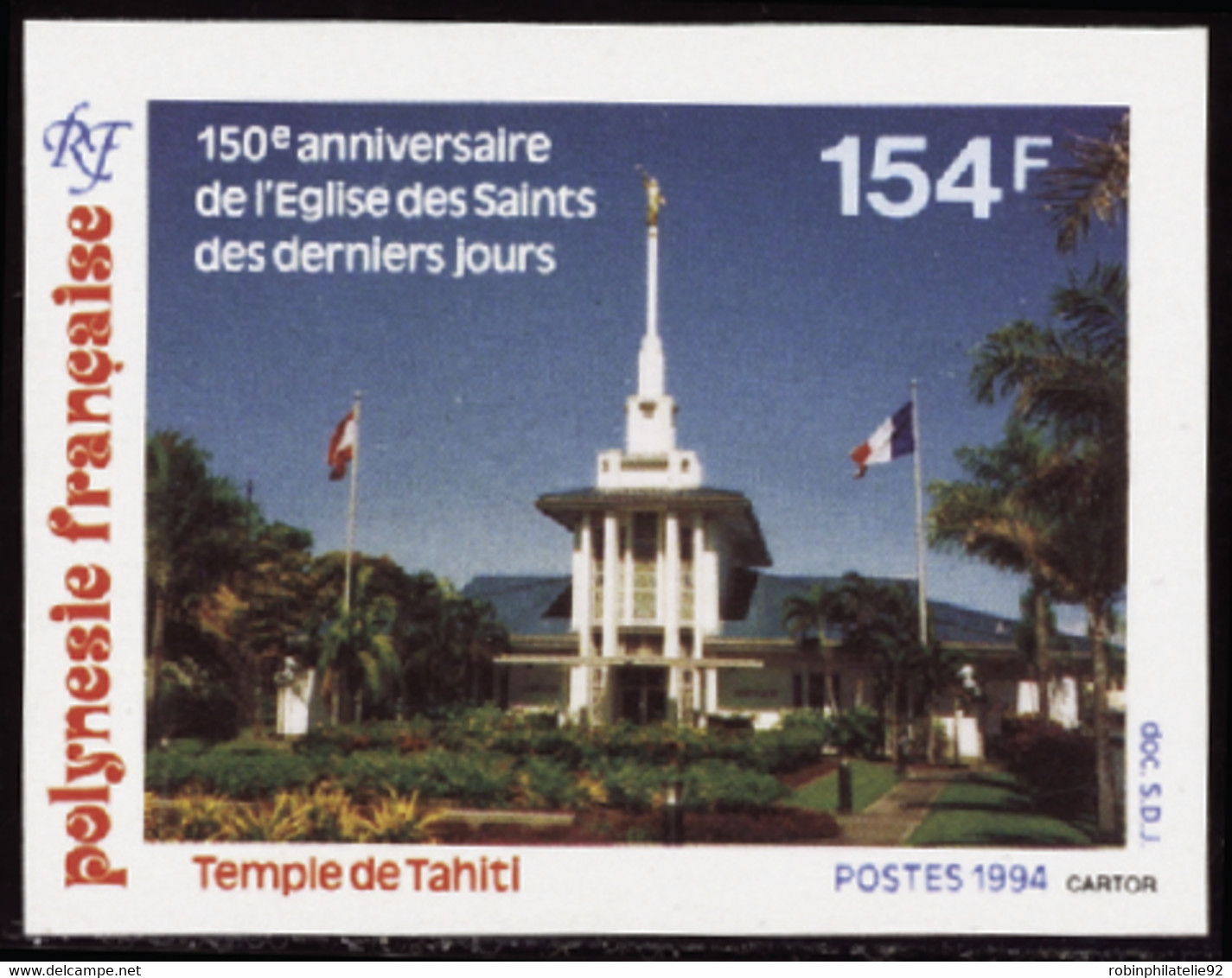 Polynésie Non Dentelés N°455 154f Eglise Des Saints Des Derniers Jours Qualité:** - Imperforates, Proofs & Errors