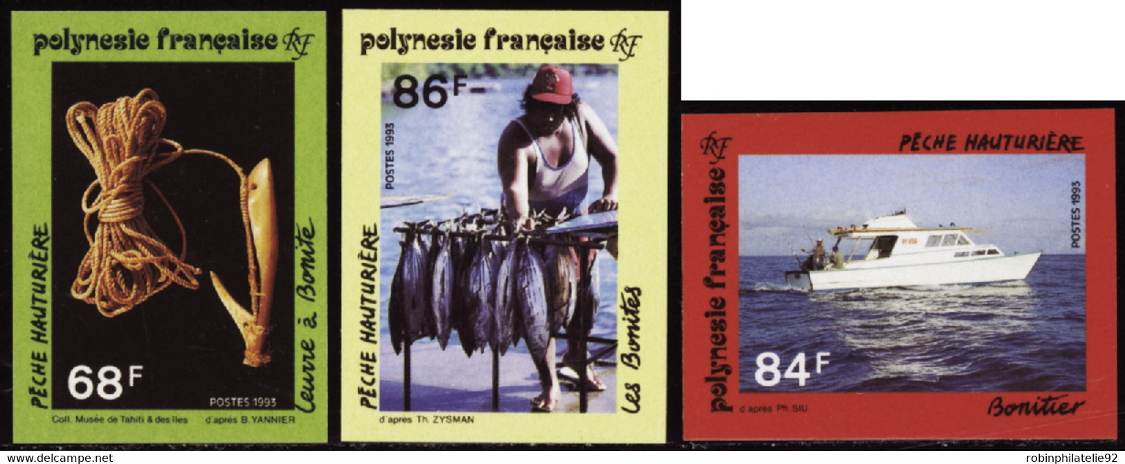 Polynésie Non Dentelés N°428 /430 La Pêche Hauturière (3 Valeurs) Qualité:** - Imperforates, Proofs & Errors