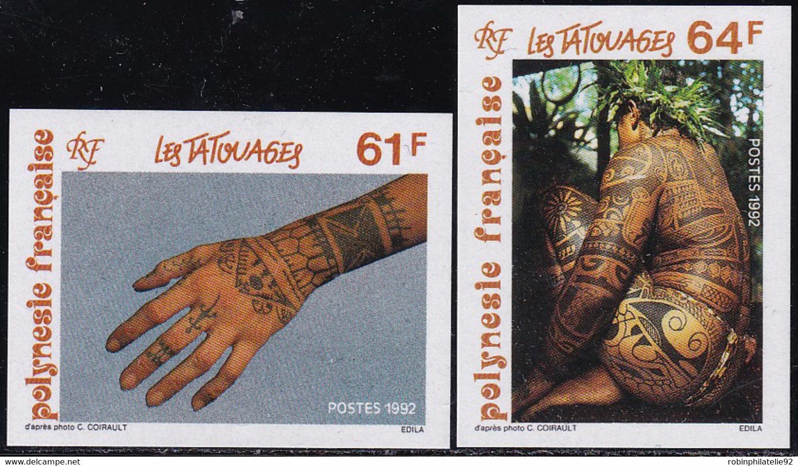 Polynésie Non Dentelés N°413 /414 Les Tatouages (2 Valeurs) Qualité:** - Imperforates, Proofs & Errors