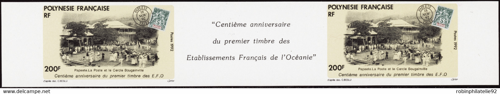 Polynésie Non Dentelés N°421 A 1er Timbre La Paire Avec Vignette Centrale Qualité:** - Sin Dentar, Pruebas De Impresión Y Variedades