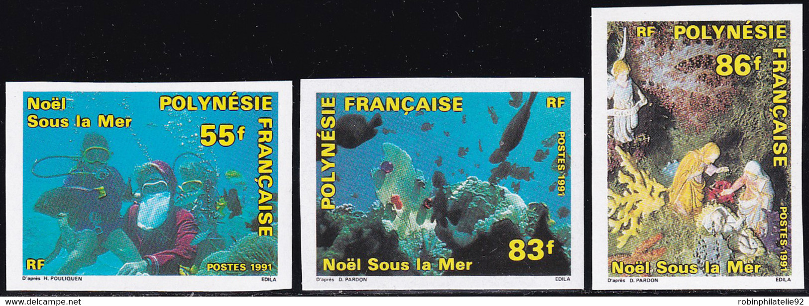 Polynésie Non Dentelés N°396 /398 Noël Sous La Mer 91 (3 Valeurs) Qualité:** - Imperforates, Proofs & Errors