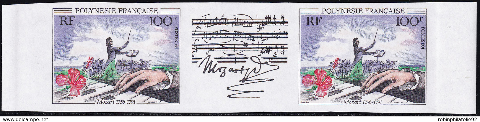 Polynésie Non Dentelés N°389 A  100f Mozart La Paire Avec Vignette Centrale Qualité:** - Imperforates, Proofs & Errors