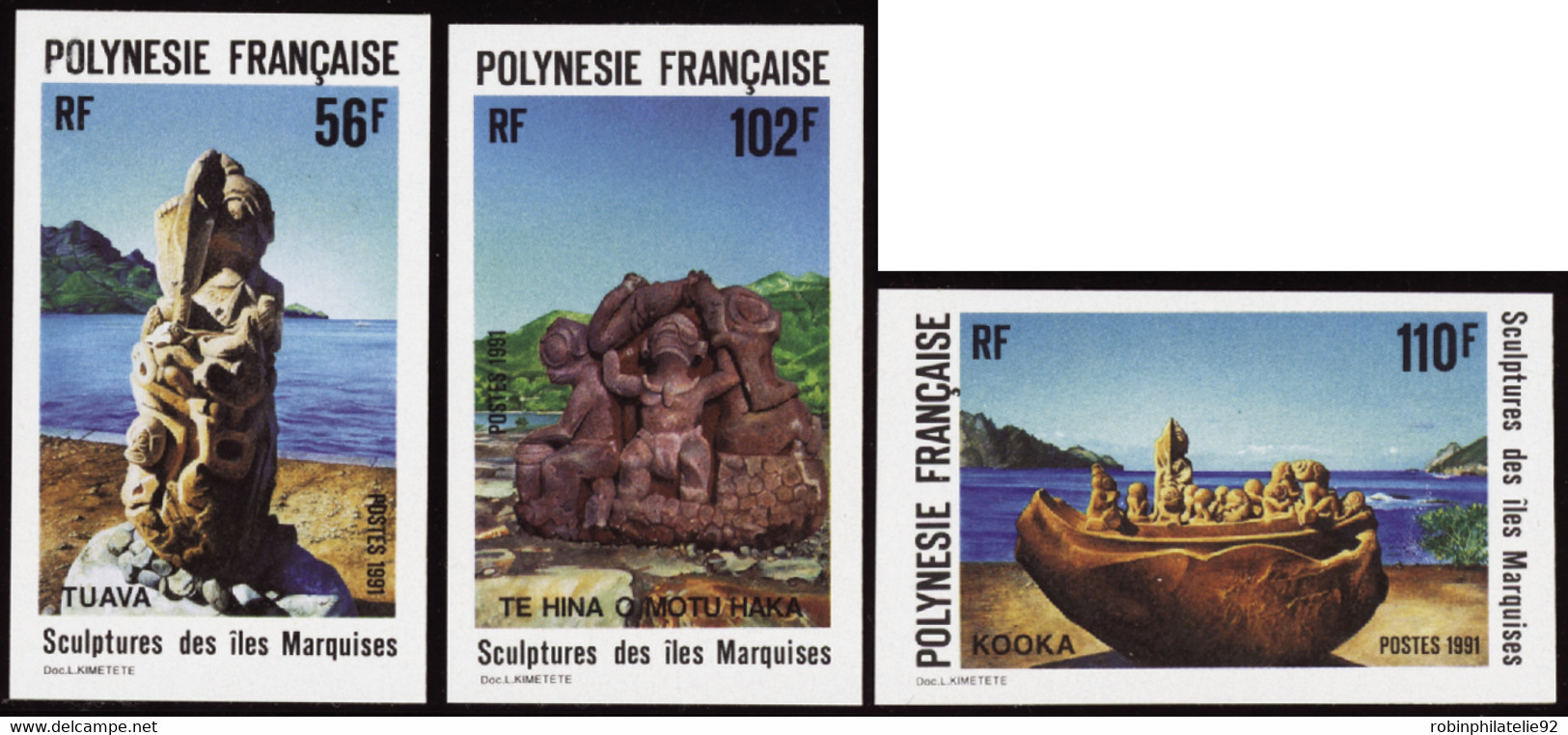 Polynésie Non Dentelés N°386 /388 Sculptures Des Iles Marquises (3 Valeurs) Qualité:** - Imperforates, Proofs & Errors