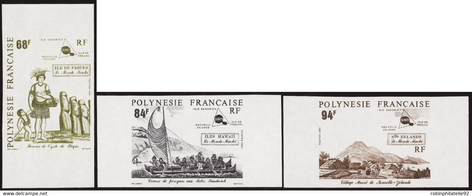 Polynésie Non Dentelés N°379 /381 Le Monde Maohi II (3 Valeurs) Qualité:** - Imperforates, Proofs & Errors