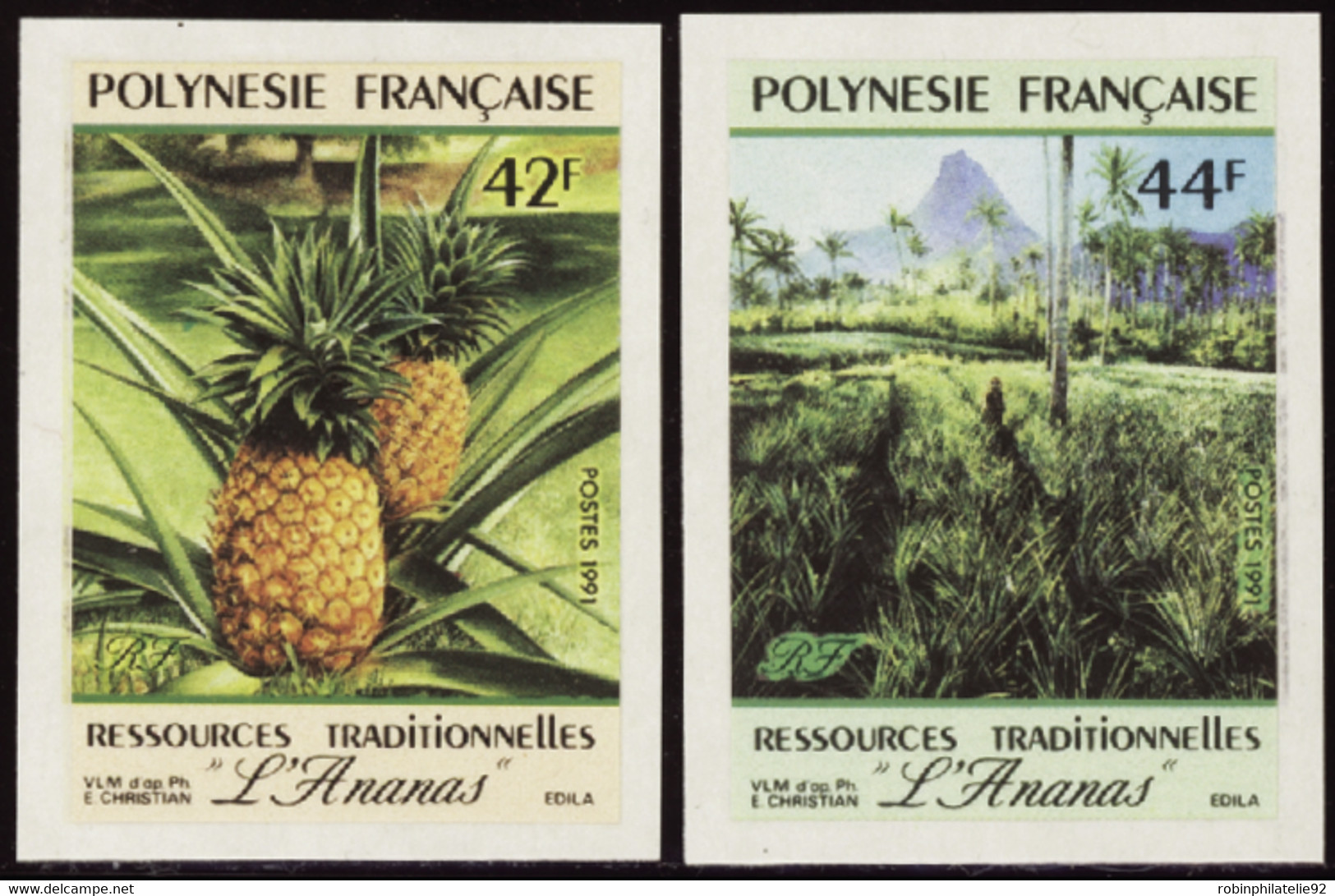 Polynésie Non Dentelés N°374 /375 Ananas (2 Valeurs) Qualité:** - Non Dentelés, épreuves & Variétés