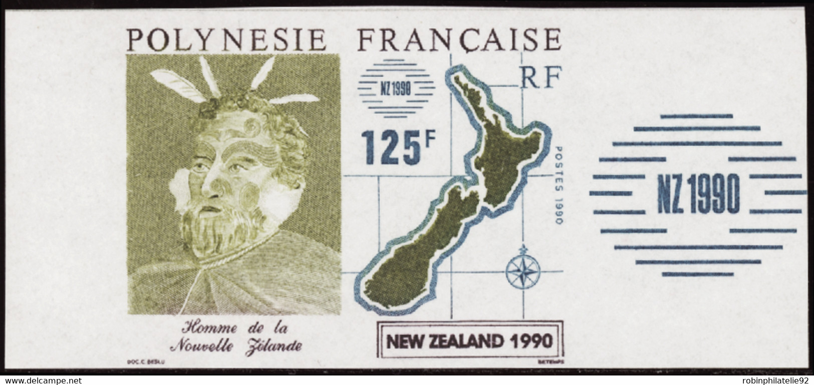 Polynésie Non Dentelés N°363 125f Nouvelle-Zélande 1990 Qualité:** - Non Dentelés, épreuves & Variétés