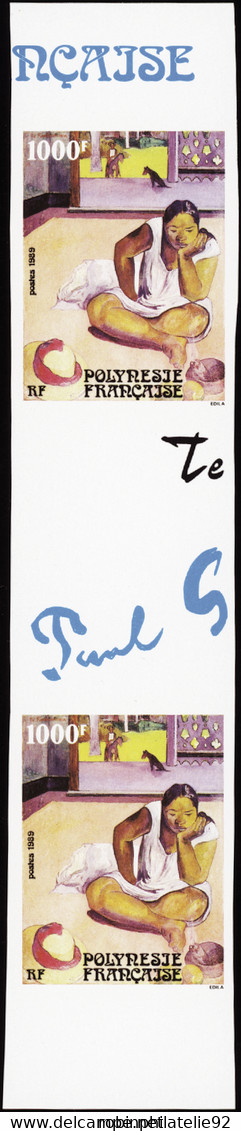 Polynésie Non Dentelés N°346 Œuvre De Paul Gauguin Paire Avec Vignette Centrale Qualité:** - Sin Dentar, Pruebas De Impresión Y Variedades