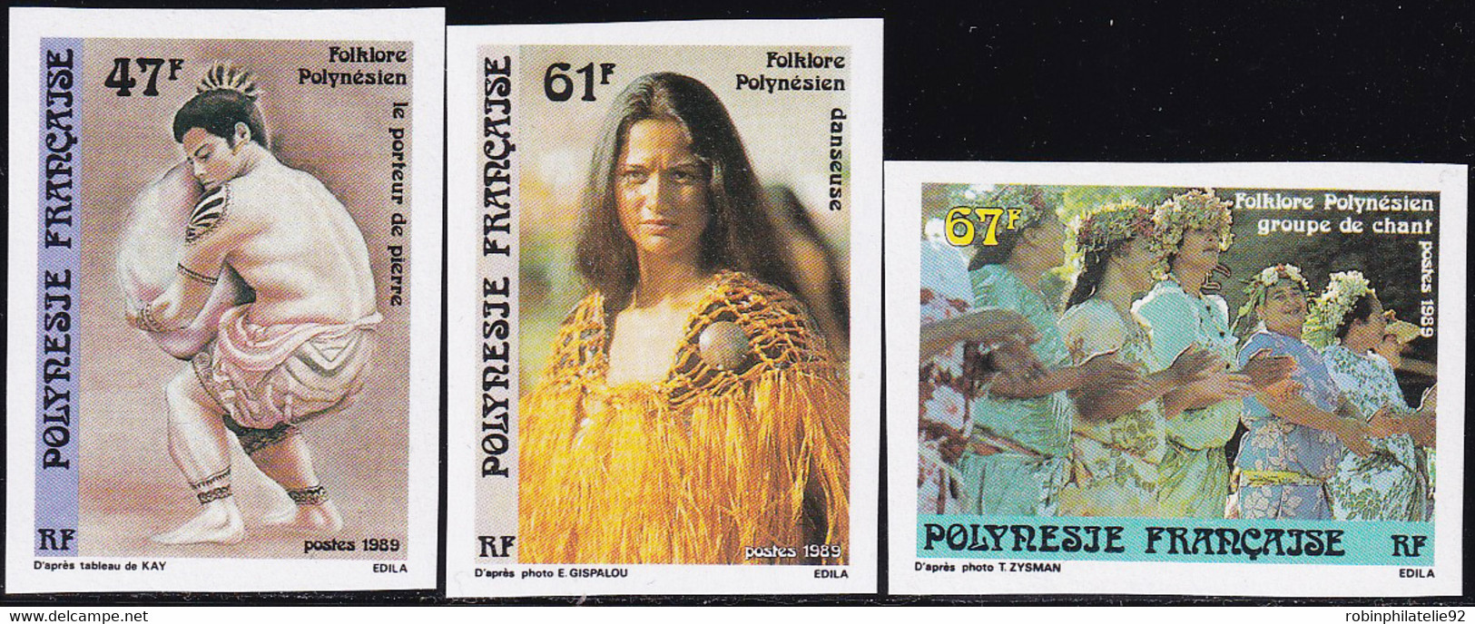 Polynésie Non Dentelés N°333 /335 Folklore Polynésien (3 Valeurs) Qualité:** - Imperforates, Proofs & Errors