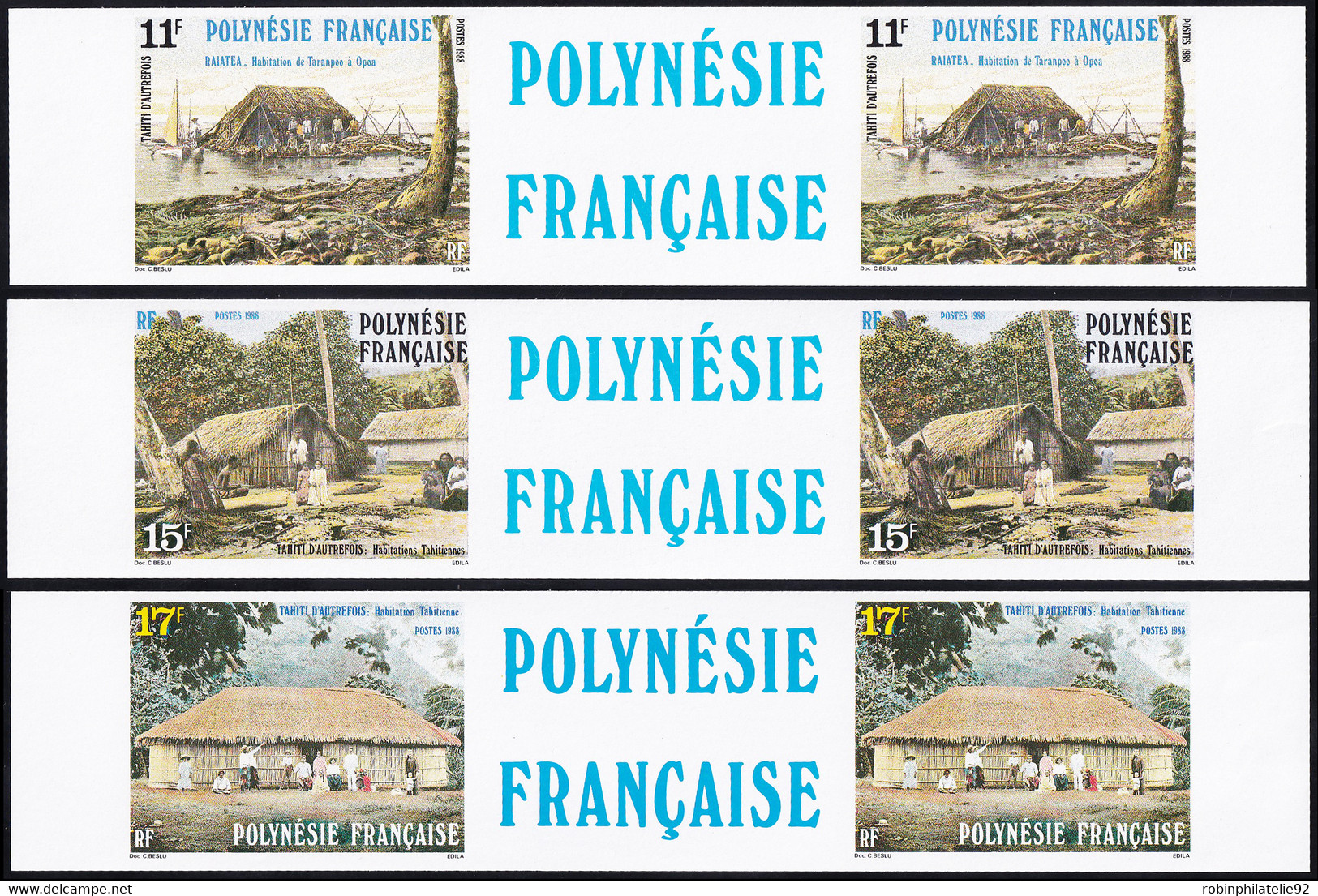 Polynésie Non Dentelés N°299 A/301A Tahiti D'autrefois III 3 Paires Avec Vignettes Centrales Qualité:** - Imperforates, Proofs & Errors