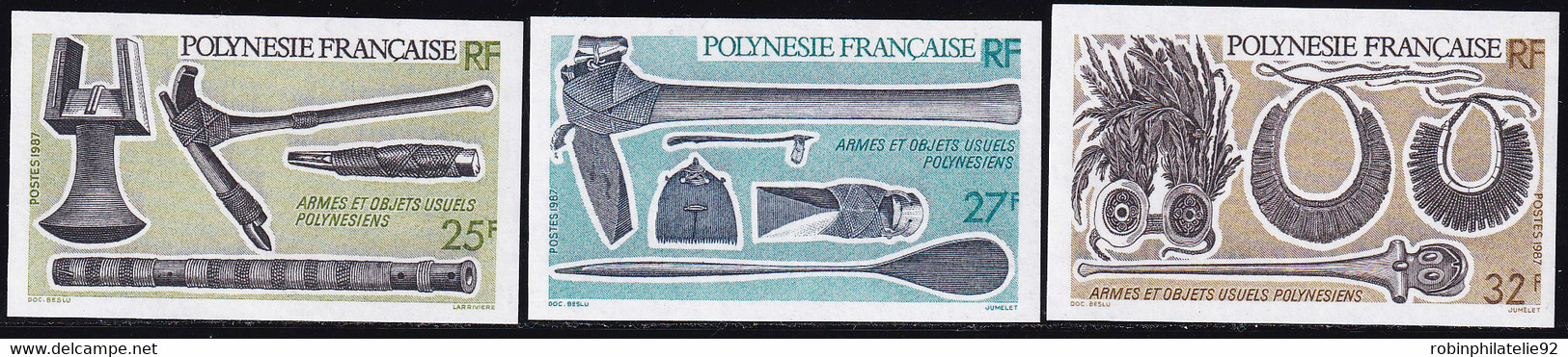 Polynésie Non Dentelés N°288 /290 Armes Et Objets Usuels (3 Valeurs) Qualité:** - Sin Dentar, Pruebas De Impresión Y Variedades